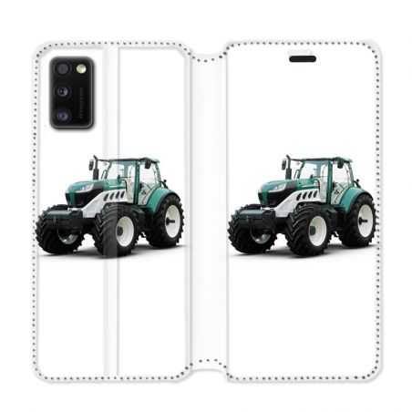 Housse cuir portefeuille pour Samsung Galaxy A41 Agriculture Tracteur Blanc