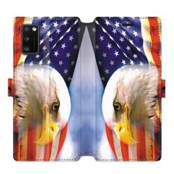 Housse cuir portefeuille pour Samsung Galaxy A41 Amerique USA Aigle