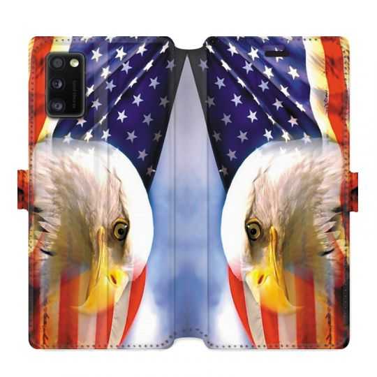 Housse cuir portefeuille pour Samsung Galaxy A41 Amerique USA Aigle