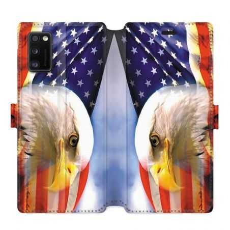 Housse cuir portefeuille pour Samsung Galaxy A41 Amerique USA Aigle
