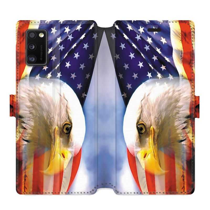 Housse cuir portefeuille pour Samsung Galaxy A41 Amerique USA Aigle