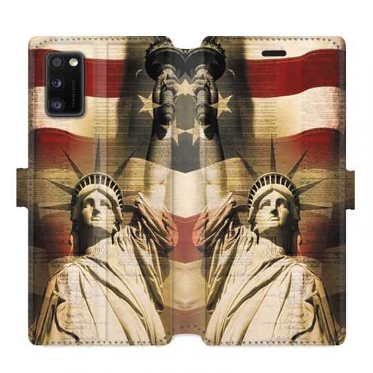Housse cuir portefeuille pour Samsung Galaxy A41 Amerique USA Statue liberté