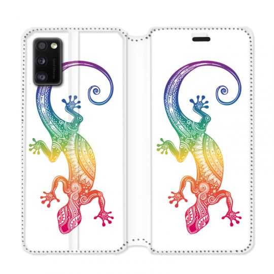 Housse cuir portefeuille pour Samsung Galaxy A41 Animaux Maori Salamandre color