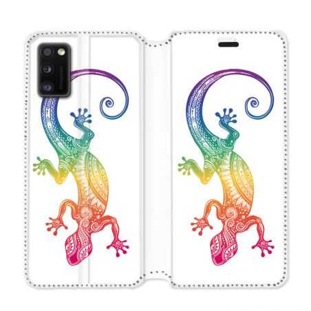 Housse cuir portefeuille pour Samsung Galaxy A41 Animaux Maori Salamandre color