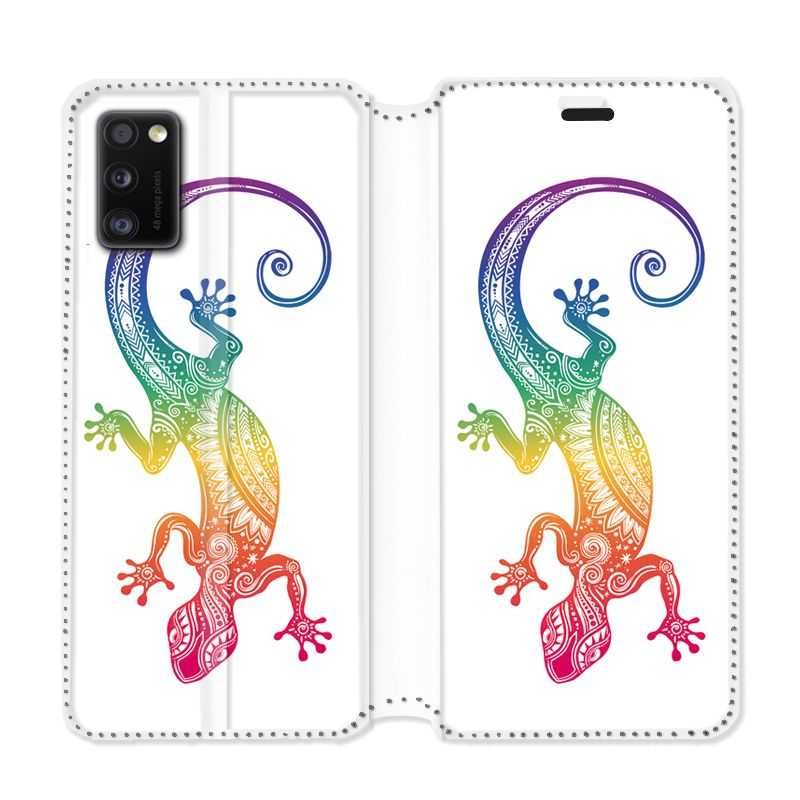 Housse cuir portefeuille pour Samsung Galaxy A41 Animaux Maori Salamandre color