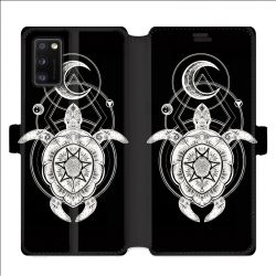 Housse cuir portefeuille pour Samsung Galaxy A41 Animaux Maori Tortue noir