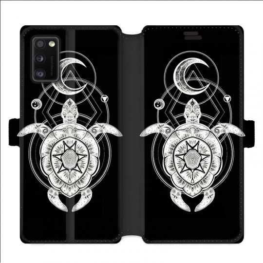 Housse cuir portefeuille pour Samsung Galaxy A41 Animaux Maori Tortue noir