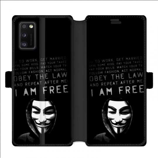 Housse cuir portefeuille pour Samsung Galaxy A41 Anonymous I am free