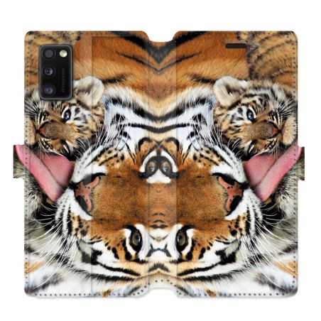 Housse cuir portefeuille pour Samsung Galaxy A41 bebe tigre