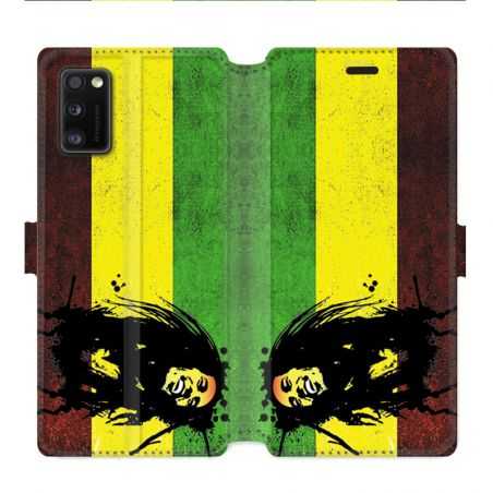 Housse cuir portefeuille pour Samsung Galaxy A41 Bob Marley Drapeau