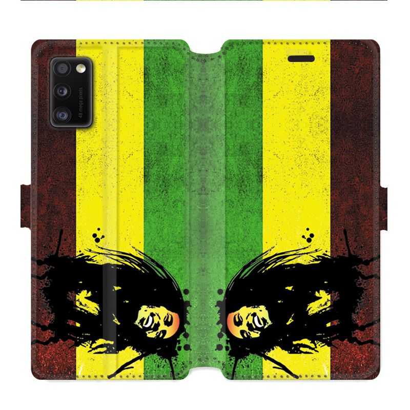 Housse cuir portefeuille pour Samsung Galaxy A41 Bob Marley Drapeau