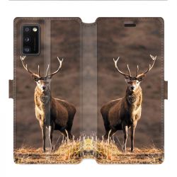 Housse cuir portefeuille pour Samsung Galaxy A41 chasse chevreuil Blanc