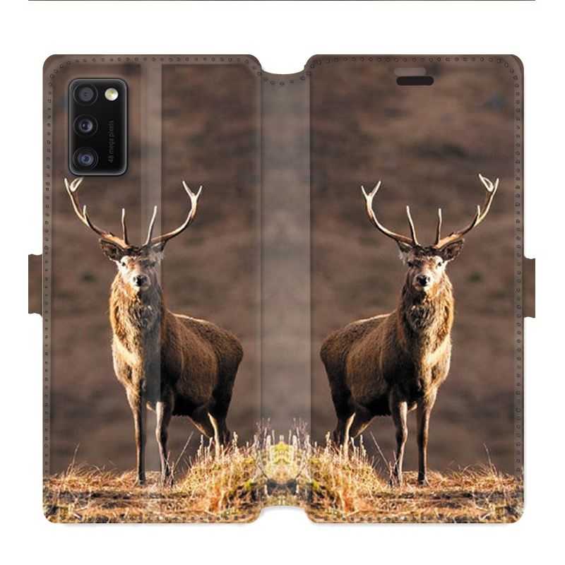 Housse cuir portefeuille pour Samsung Galaxy A41 chasse chevreuil Blanc