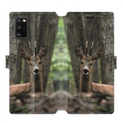 Housse cuir portefeuille pour Samsung Galaxy A41 chasse chevreuil Bois