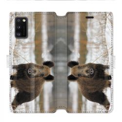 Housse cuir portefeuille pour Samsung Galaxy A41 chasse sanglier Neige
