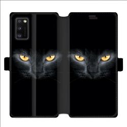 Housse cuir portefeuille pour Samsung Galaxy A41 Chat Noir