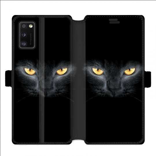 Housse cuir portefeuille pour Samsung Galaxy A41 Chat Noir