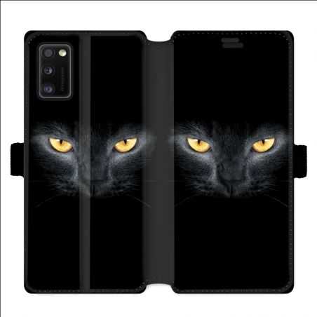 Housse cuir portefeuille pour Samsung Galaxy A41 Chat Noir