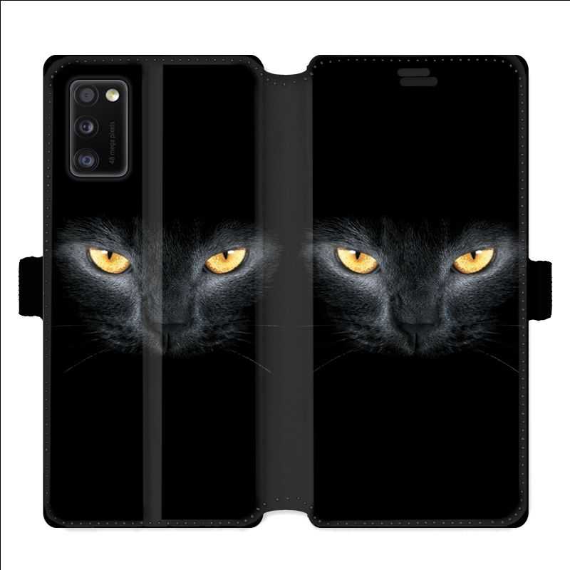Housse cuir portefeuille pour Samsung Galaxy A41 Chat Noir