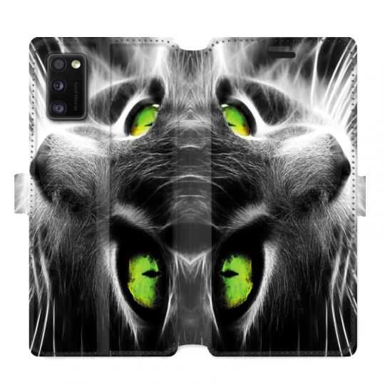 Housse cuir portefeuille pour Samsung Galaxy A41 Chat Vert