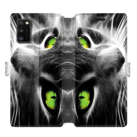 Housse cuir portefeuille pour Samsung Galaxy A41 Chat Vert