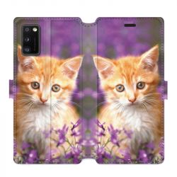 Housse cuir portefeuille pour Samsung Galaxy A41 Chat Violet