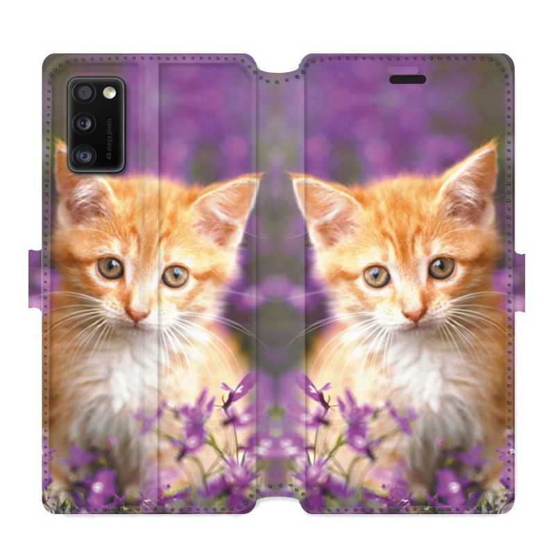 Housse cuir portefeuille pour Samsung Galaxy A41 Chat Violet