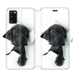 Housse cuir portefeuille pour Samsung Galaxy A41 Chien noir
