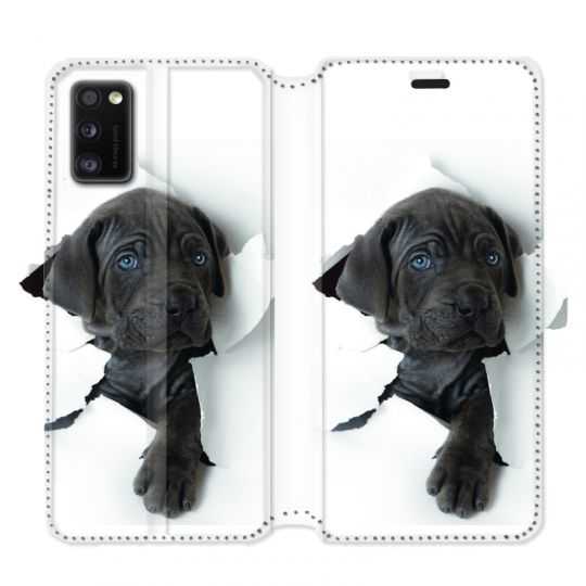 Housse cuir portefeuille pour Samsung Galaxy A41 Chien noir