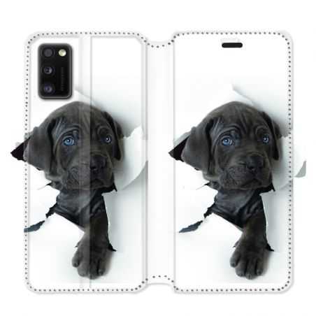 Housse cuir portefeuille pour Samsung Galaxy A41 Chien noir