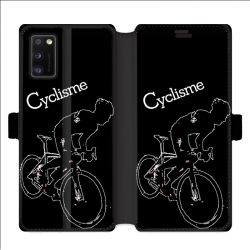 Housse cuir portefeuille pour Samsung Galaxy A41 Cyclisme Ombre blanche