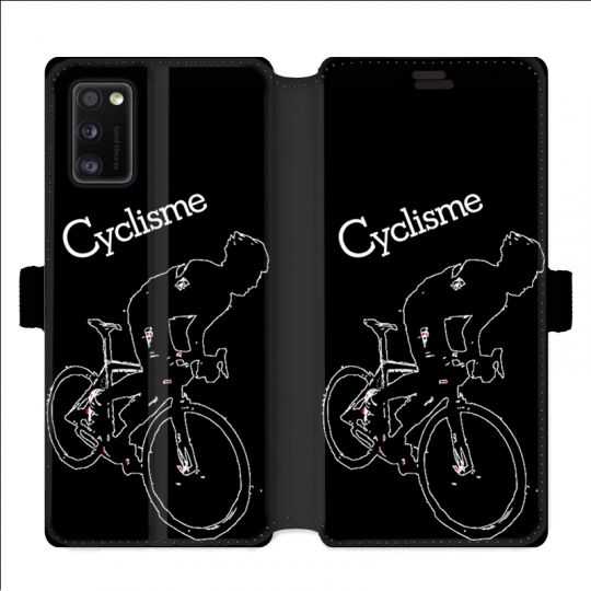 Housse cuir portefeuille pour Samsung Galaxy A41 Cyclisme Ombre blanche