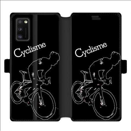 Housse cuir portefeuille pour Samsung Galaxy A41 Cyclisme Ombre blanche