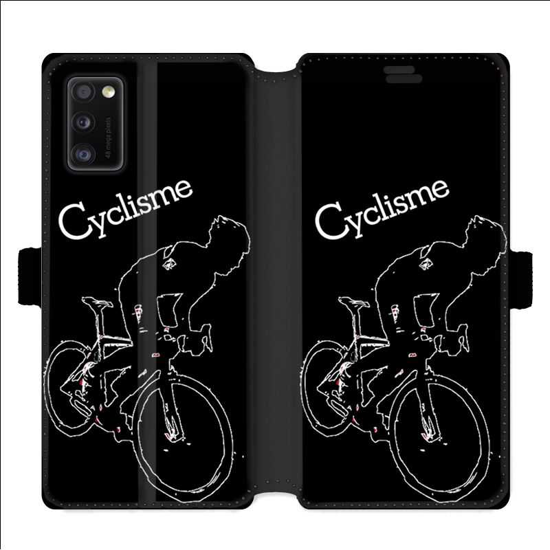 Housse cuir portefeuille pour Samsung Galaxy A41 Cyclisme Ombre blanche