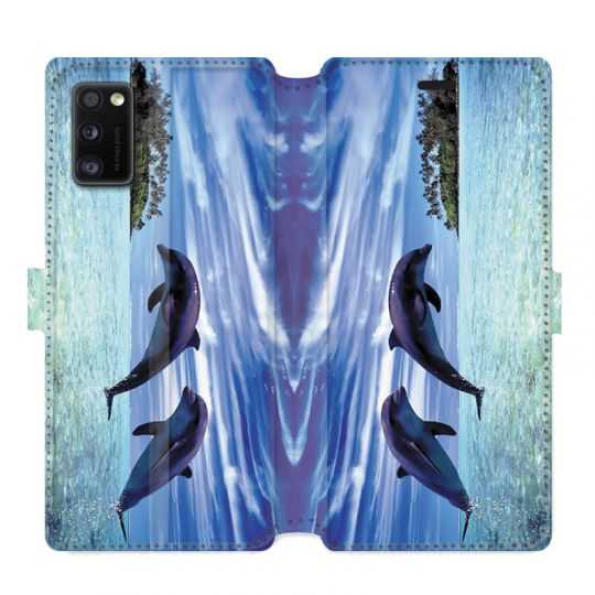 Housse cuir portefeuille pour Samsung Galaxy A41 Dauphin ile
