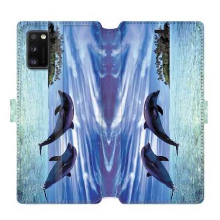Housse cuir portefeuille pour Samsung Galaxy A41 Dauphin ile