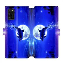 Housse cuir portefeuille pour Samsung Galaxy A41 Dauphin lune