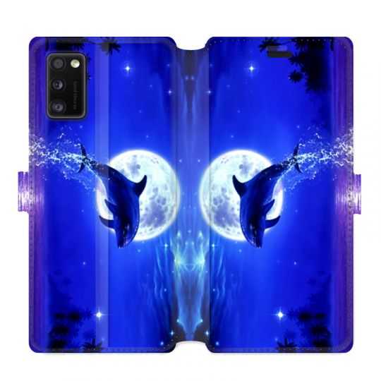 Housse cuir portefeuille pour Samsung Galaxy A41 Dauphin lune