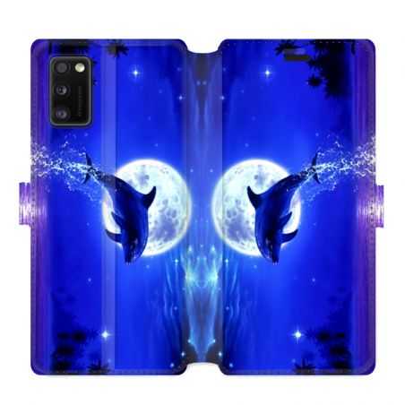 Housse cuir portefeuille pour Samsung Galaxy A41 Dauphin lune