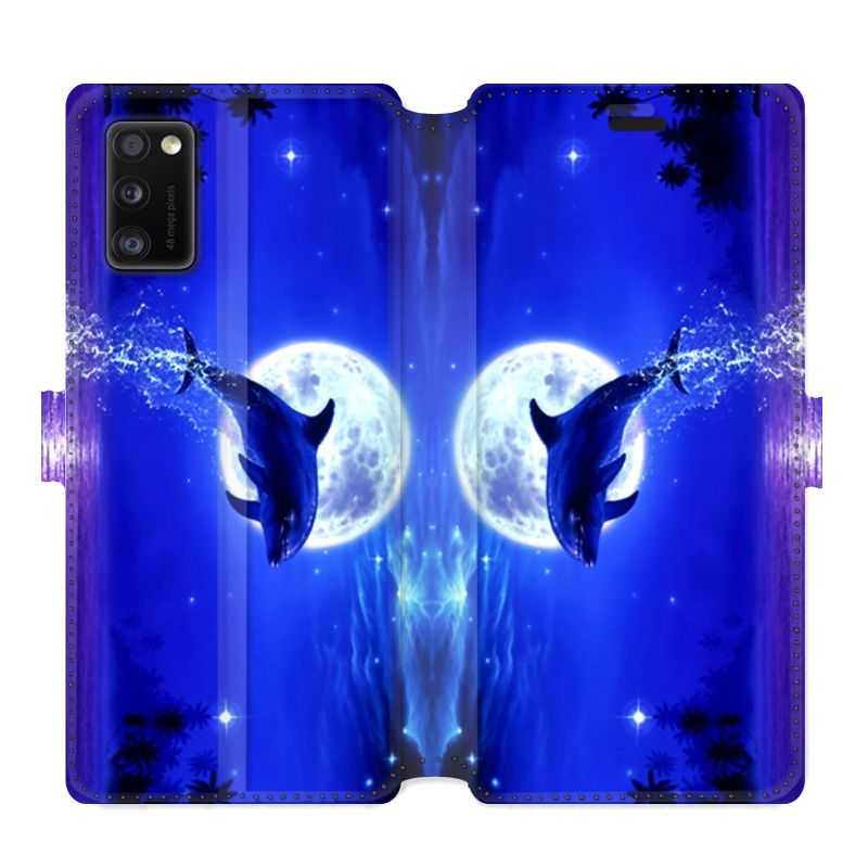 Housse cuir portefeuille pour Samsung Galaxy A41 Dauphin lune