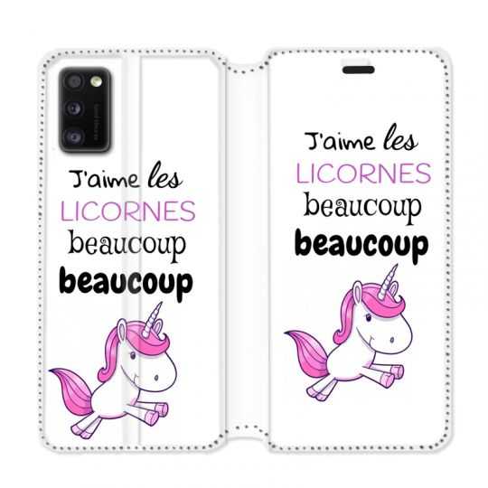 Housse cuir portefeuille pour Samsung Galaxy A41 Decale licornes