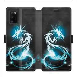 Housse cuir portefeuille pour Samsung Galaxy A41 Dragon Bleu