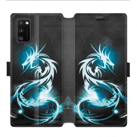 Housse cuir portefeuille pour Samsung Galaxy A41 Dragon Bleu