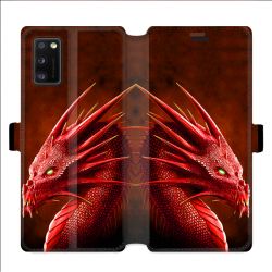 Housse cuir portefeuille pour Samsung Galaxy A41 Dragon Rouge
