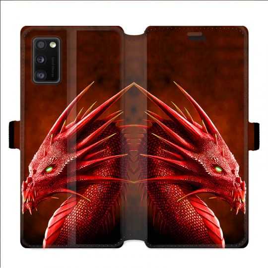 Housse cuir portefeuille pour Samsung Galaxy A41 Dragon Rouge