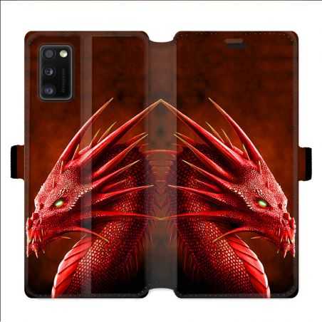 Housse cuir portefeuille pour Samsung Galaxy A41 Dragon Rouge
