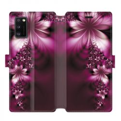 Housse cuir portefeuille pour Samsung Galaxy A41 fleur violette montante