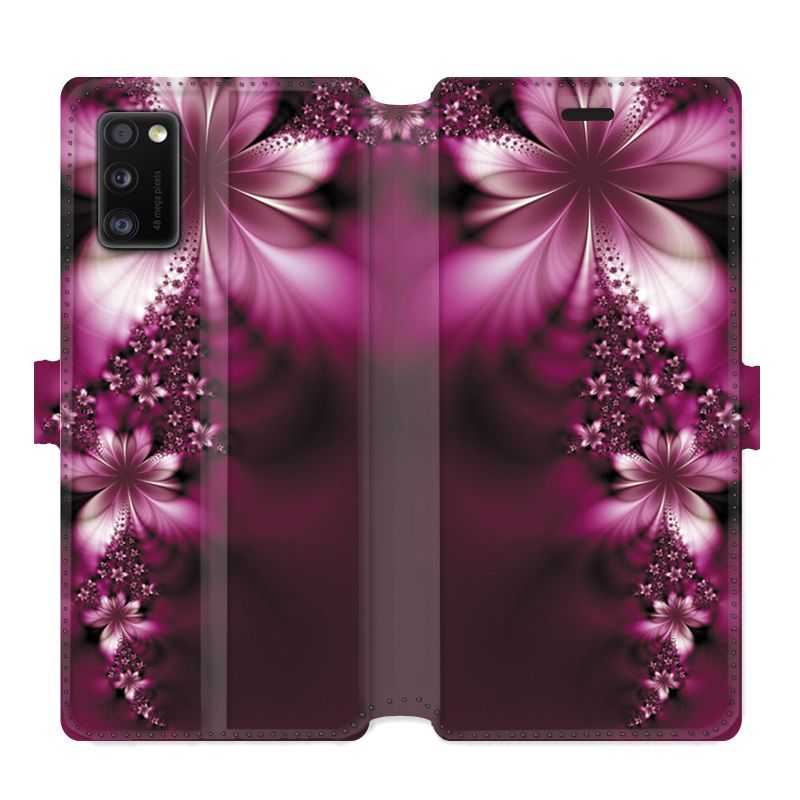 Housse cuir portefeuille pour Samsung Galaxy A41 fleur violette montante
