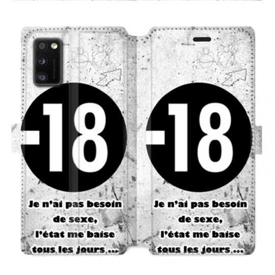 Housse cuir portefeuille pour Samsung Galaxy A41 Humour 18 ans