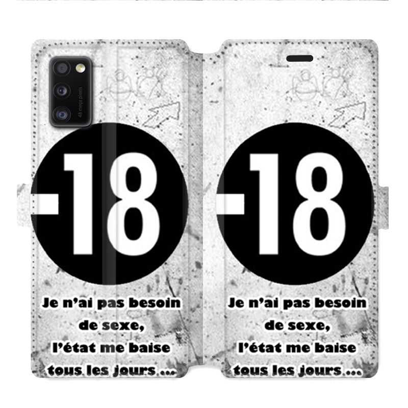 Housse cuir portefeuille pour Samsung Galaxy A41 Humour 18 ans